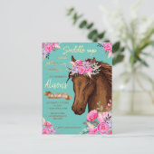 Invitation Anniversaire Fleurie Rose Cheval (Debout devant)