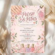 Invitation Anniversaire Fleurie Spa Vernis Rose Aq