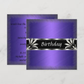 Invitation Anniversaire Fleurie Violet Argent (Devant / Derrière)
