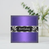 Invitation Anniversaire Fleurie Violet Argent (Debout devant)