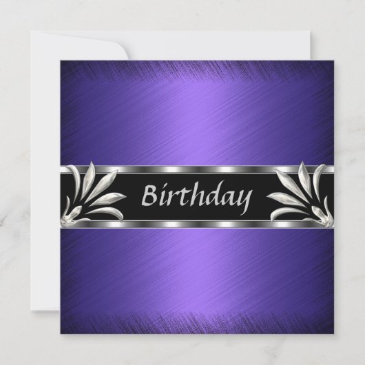 Invitation Anniversaire Fleurie Violet Argent (Devant)