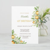 Invitation Anniversaire Fleurs Oranges Aquarelle (Debout devant)