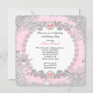 Invitation Anniversaire Flocon de Neige Rose Pearl Winter Won