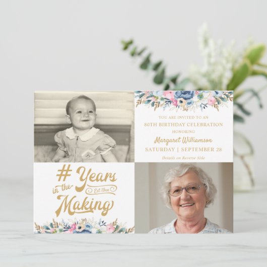Invitation Anniversaire Floral ANNÉES DANS LA FABRICATION 2 P (Debout devant)