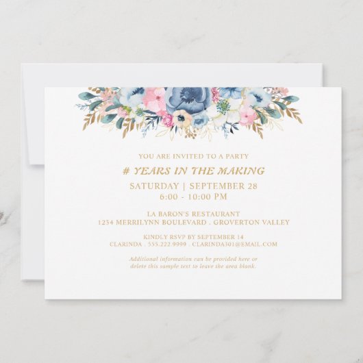 Invitation Anniversaire Floral ANNÉES DANS LA FABRICATION 2 P (Dos)