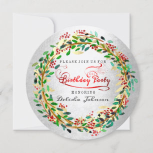 Invitation Anniversaire Floral Aquarelle Argent Vert Or