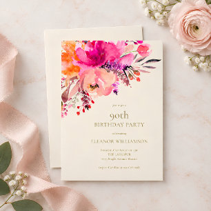 Invitation Anniversaire Floral Aquarelle Rose Clair Élégant