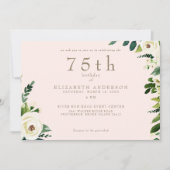 Invitation Anniversaire floral blanc (Devant)