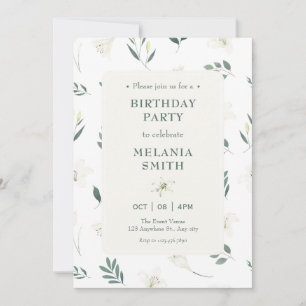 Invitation Anniversaire floral blanc