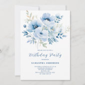 Invitation Anniversaire Floral Bleu (Devant)