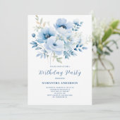 Invitation Anniversaire Floral Bleu (Debout devant)