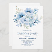 Invitation Anniversaire Floral Bleu (Devant / Derrière)