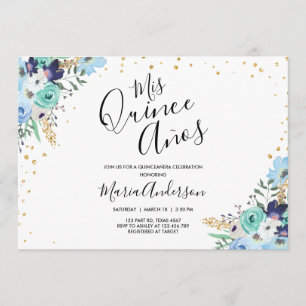 Invitation Anniversaire floral bleu d'Años de coing de