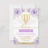 Invitation Anniversaire floral chaud d'or pourpre de ballon à (Devant)