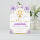 Invitation Anniversaire floral chaud d'or pourpre de ballon à (Debout devant)