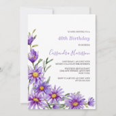 Invitation Anniversaire floral chic pourpre Aster (Devant)