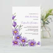 Invitation Anniversaire floral chic pourpre Aster (Debout devant)
