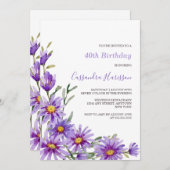 Invitation Anniversaire floral chic pourpre Aster (Devant / Derrière)