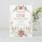 Invitation Anniversaire floral d'aquarelle vintage d'or (Debout devant)