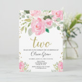 Invitation Anniversaire floral de 2e anniversaire d'or rose v (Debout devant)