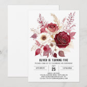 Invitation Anniversaire floral de Bourgogne Fleur sauvage (Devant / Derrière)