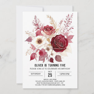 Invitation Anniversaire floral de Bourgogne Fleur sauvage