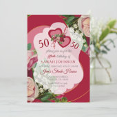 Invitation Anniversaire floral de coeur rouge 00th (Debout devant)