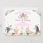 Invitation Anniversaire Floral De Ferme Rose Rustique (Devant)