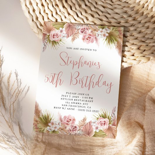 Invitation Anniversaire floral de la Pampa Grass Boho