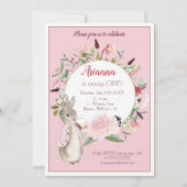 Invitation Anniversaire floral de lapin rose classique (Devant)