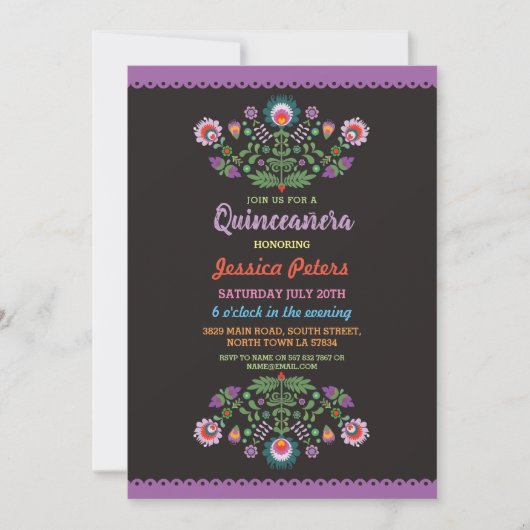 Invitation Anniversaire floral de Mexicain de fiesta de (Devant)