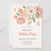 Invitation Anniversaire floral de pêche (Devant)