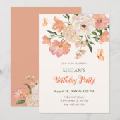 Invitation Anniversaire floral de pêche (Devant / Derrière)