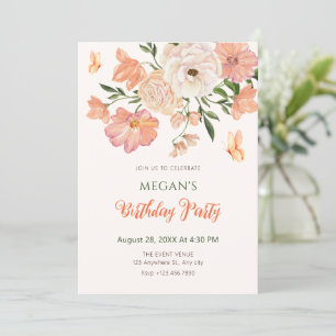 Invitation Anniversaire floral de pêche