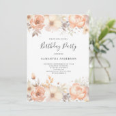 Invitation Anniversaire floral de pêche élégant (Debout devant)