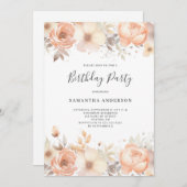 Invitation Anniversaire floral de pêche élégant (Devant / Derrière)