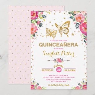 Invitation Anniversaire floral de Quinceañera de papillon