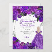Invitation Anniversaire floral de Quinceanera violet élégant (Devant)