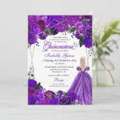 Invitation Anniversaire floral de Quinceanera violet élégant (Debout devant)