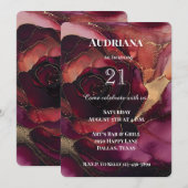 Invitation Anniversaire floral d'or rose de Bourgogne (Devant / Derrière)