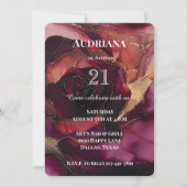 Invitation Anniversaire floral d'or rose de Bourgogne (Devant)