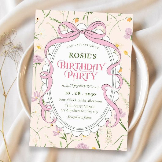 Invitation Anniversaire floral doux vintage
