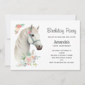 Invitation Anniversaire Floral du Boho de Cheval Blanc Élégan (Devant)