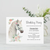 Invitation Anniversaire Floral du Boho de Cheval Blanc Élégan (Debout devant)