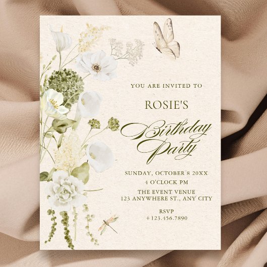 Invitation Anniversaire floral élégant