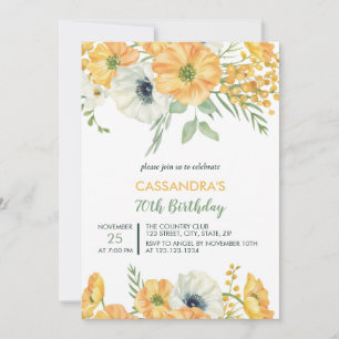 Invitation Anniversaire Floral Elegant Orange & Blanc Anémoni