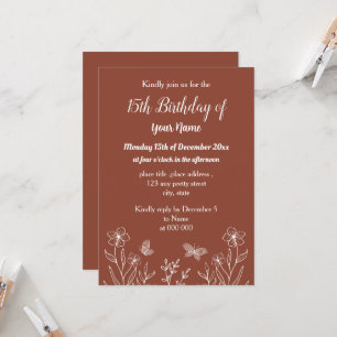 Invitation Anniversaire floral en terre cuite simple