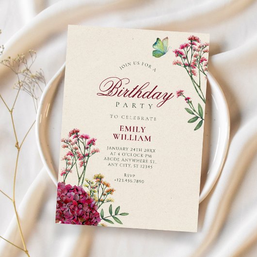 Invitation Anniversaire floral minimaliste