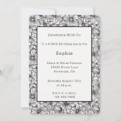 Invitation Anniversaire Floral Noir Blanc (Devant)