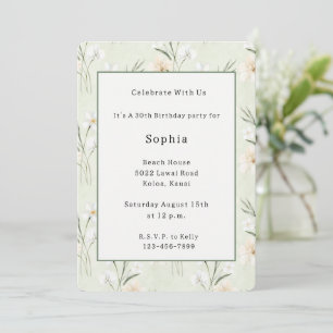 Invitation Anniversaire Floral Orchidée Hibiscus Crème Blanch